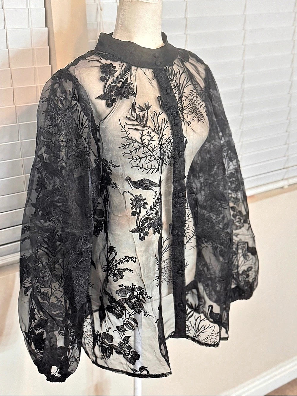 Nightfall by Torrid Nightfall Floral Sheer Button Up Long Sleeve Top In Black in